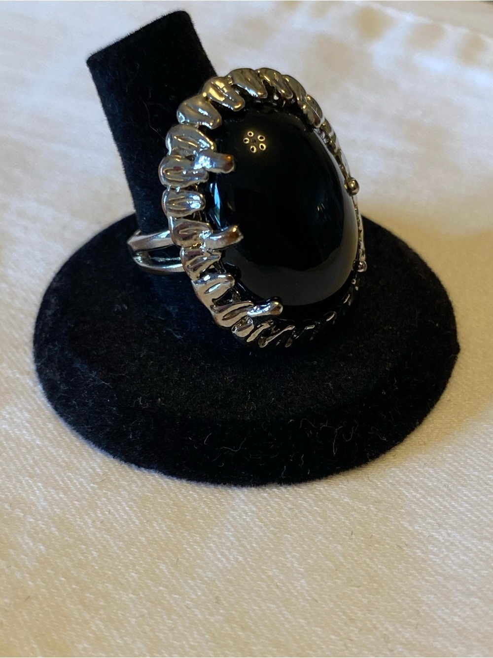 Sterling Silver Black Onyx Statement Ring, Size 7